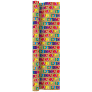 Kraft Patterned Wrapping Paper 5m - Happy Birthday