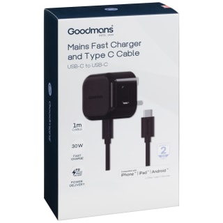 Goodmans Type C Mains Charger & Cable - Black