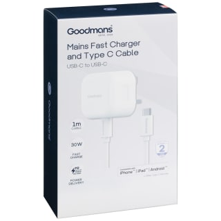 Goodmans Type C Mains Charger & Cable - White