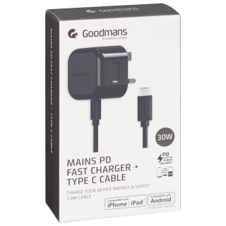 Goodmans Type C Mains Charger & Cable - Black