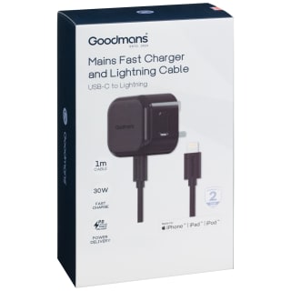Goodmans Lightning Mains Charger & Cable 1.2m - Black