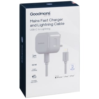 Goodmans Lightning Mains Charger & Cable 1.2m - Grey