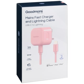 Goodmans Lightning Mains Charger & Cable 1.2m - Pink