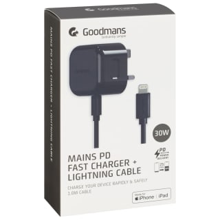 Goodmans Lightning Mains Charger & Cable 1.2m - Black