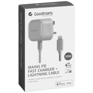 Goodmans Lightning Mains Charger & Cable 1.2m - Grey