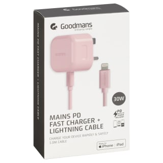 Goodmans Lightning Mains Charger & Cable 1.2m - Pink