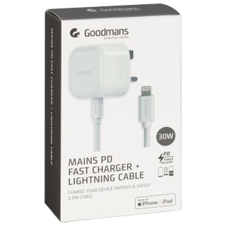 Goodmans Lightning Mains Charger & Cable 1.2m - White