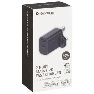 Goodmans 2 Port Mains PD Fast Charger - Black