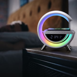 Vibes 3-in-1 LED Speaker, Alarm Clock & Wireless Charger - White