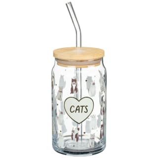 A Tale of Tails Cat Glass Sipper Cup with Straw