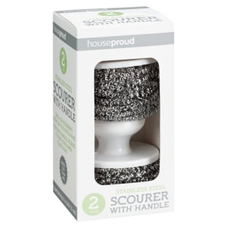 House Proud Stainless Steel Scourer with Handle 2pk - White