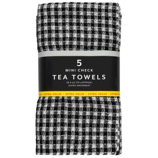 Mini Check Tea Towels 5pk - Black