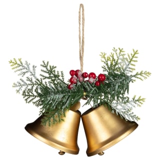 2 Hanging Brass Bells with Foliage