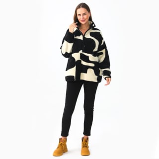 Ladies Fleece Top - Black & Cream Abstract