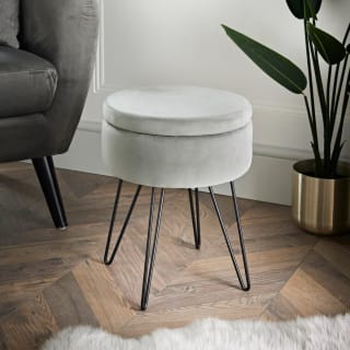 Lara Velvet Storage Footstool - Grey