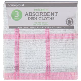 House Proud Durable Absorbent Dish Cloths 3pk - Pink