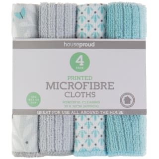 House Proud Printed Microfibre Cloths 4pk - Blue