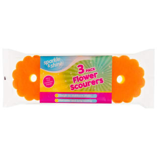Sparkle & Shine Flower Scourers 3pk - Orange