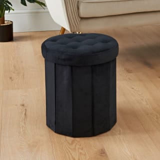 Small Velvet Ottoman - Black