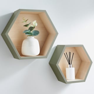 Simply Set of 2 Hexagon Shelves - Sage