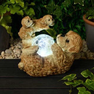Solar Light Ornament with Dog Family
