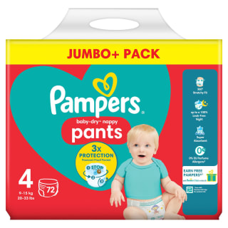 Pampers Baby-Dry Nappy Pants Jumbo 72pk - Size 4