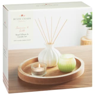 Rustic Charm Reed Diffuser & Candle Set 3pc - Jasmine & Silk
