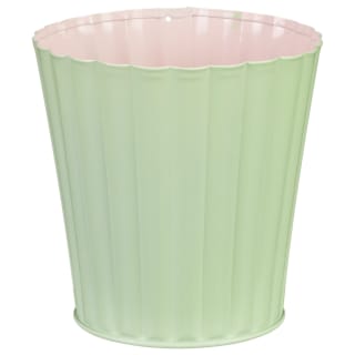 Scalloped Edge Metal Plant Pot - Green