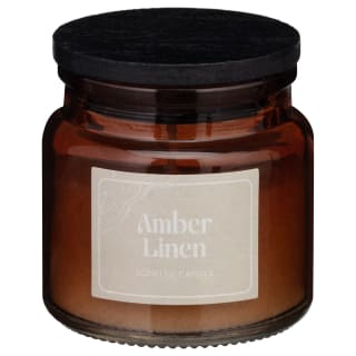 Small Glass Candle With Wooden Lid - Amber Linen