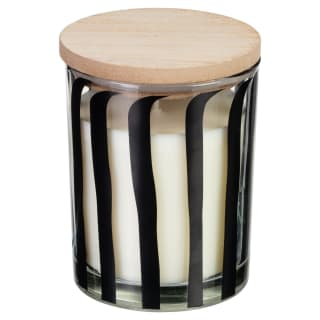 Striped Glass Candle With Wooden Lid - Black