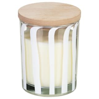Striped Glass Candle With Wooden Lid - White