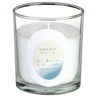 Small Glass Candle With Ribbed Sticker - Sea Breeze & Vanilla