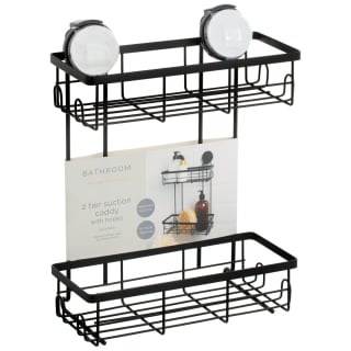 2 Tier Black Suction Caddy With Hooks