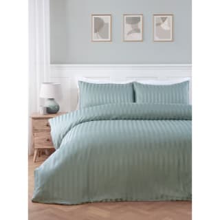 Hoxton Satin Stripe Double Duvet Set - Green
