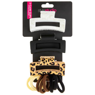 Style Studio 3 Claw Clips & 9 Ponios Set - Browns