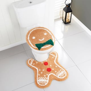 Christmas Pedestal Mat & Toilet Seat Cover Set - Gingerbread Man