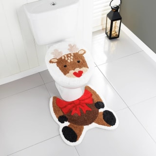 Christmas Pedestal Mat & Toilet Seat Cover Set - Reindeer