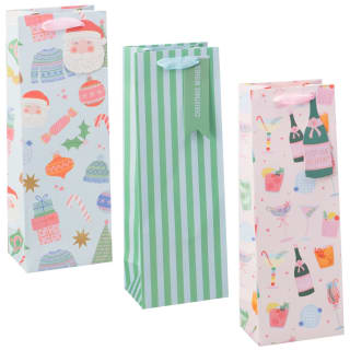 Christmas Printed Bottle Bags 3pk
