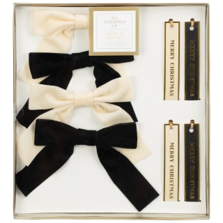 Festive Folklore Bow & Tag Set 8pc - Black & Cream