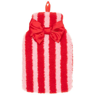 Teddy Red & White Striped Hot Water Bottle