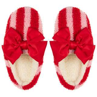 Teddy Red & White Striped Slippers Sizes S-L