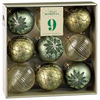 Merry Moments Luxury Baubles 9pk - Green