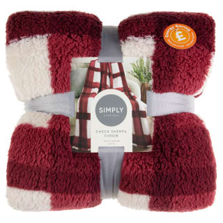 Simply Everyday Check Sherpa Throw - Burgundy