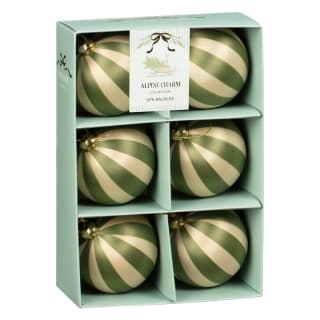 Alpine Charm Collection Stripe Baubles 6pk - Green