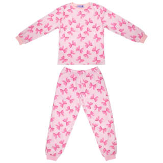 Kids Printed Fleece Pyjamas Ages 8-13 years - Pink Bow
