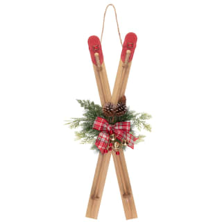 Festive Folklore Wooden Skis with Foliage Hanging Decoration 80cm