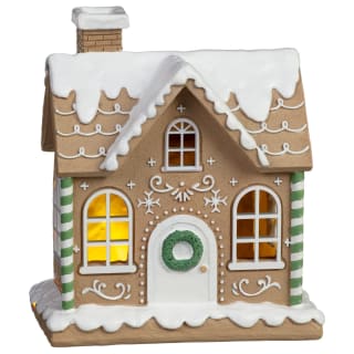 LED Light Up Gingerbread House with Green Stripes 18.3cm