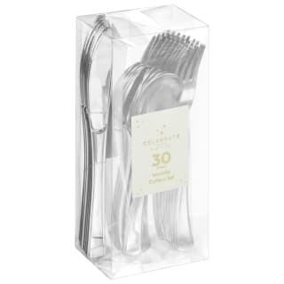 Christmas Metallic Cutlery Set 30pc - Silver