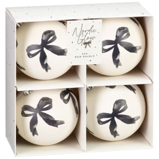 Nordic Glow Bow Baubles 4pk - Black