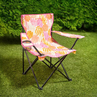 Folding Printed Armchair with Cupholder - Tropical Leaf